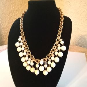 Ann Taylor Gold Tone White Bead Necklace